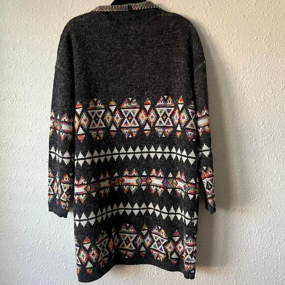 Aztec Southwest Indie Print Cardigan Sweater 3/4 Length Size Small - Picture 2 of 6